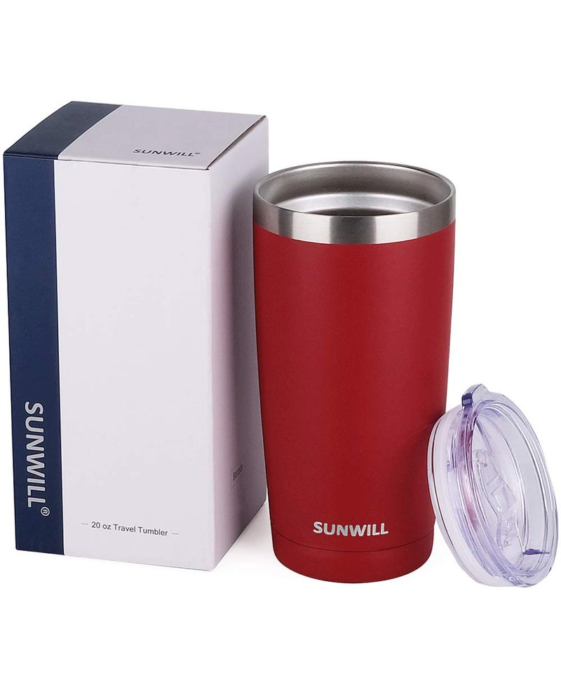 SUNWILL Travel Coffee Tumbler 20 oz, Insulated Mug with Lid, Stainless Steel Cup for Hot and Cold Drinks, Powder Coated Wine Red - Image 5